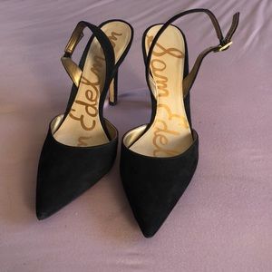 3” black velvet Sam Edelman slingback pumps